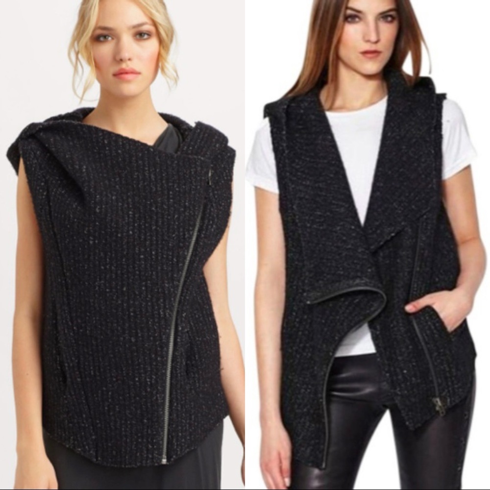Helmut Lang Merino Wool Knit Hooded Vest Sweater
